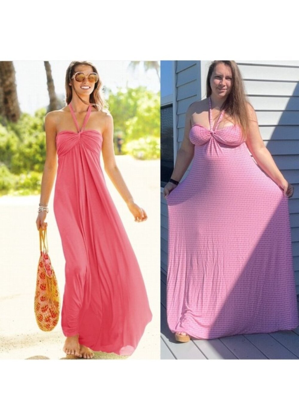Victoria's Secret | Pink and Cream Geometric Halter Maxi Dress | Size Medium